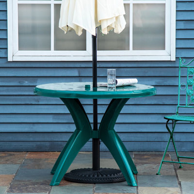 Table de patio ronde en plastique 35,79 po avec trou pour parasol - pour bistro d'extérieur