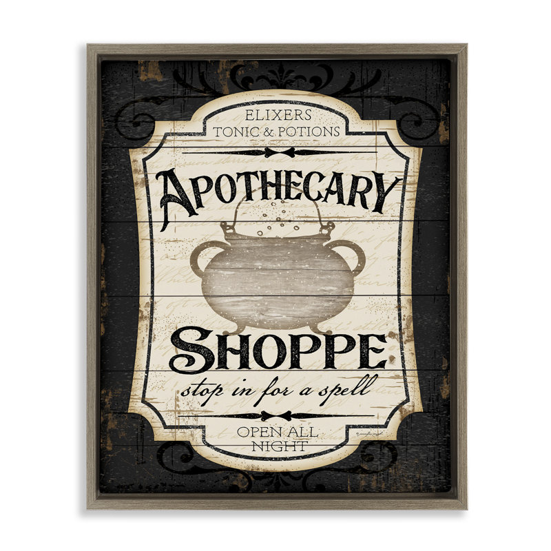 Enseigne d'apothicaire Shoppe Spooky, H 31 po x l 25 po, Cadre flottant orme Montalcino