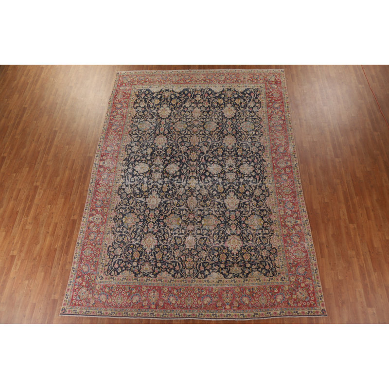 Tapis traditionnel bleu marine à motif floral 10 x 13