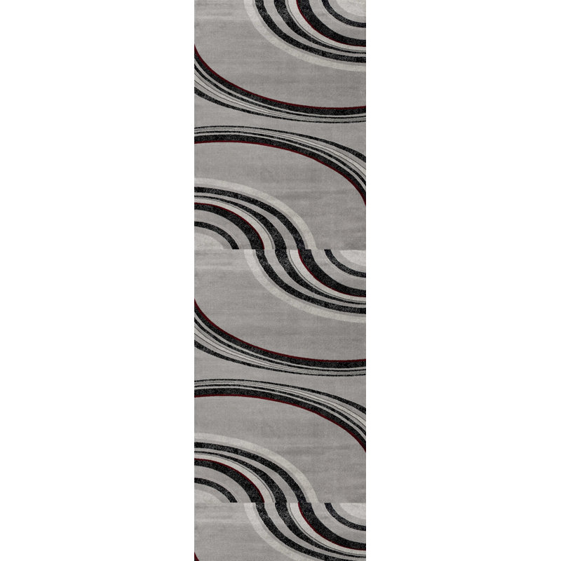 6' Gray And Black Abstract Runner Rug
