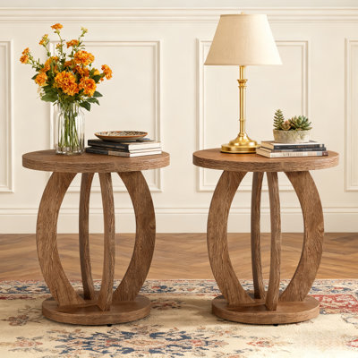 19.69" Round Wood Nightstand, Farmhouse Bedside Table For Bedroom, Set Of 2