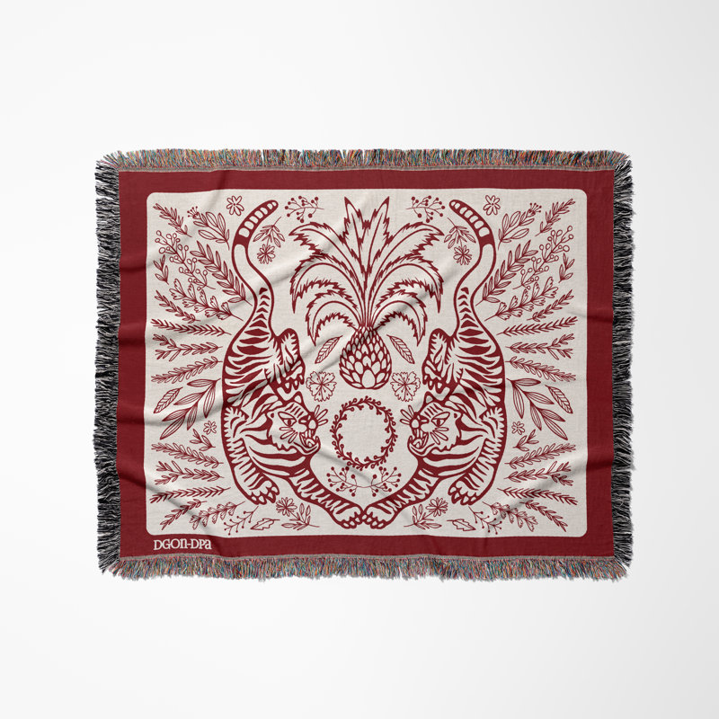 Jeté en mélange de coton Hero Tiger, L 70 po x l 50 po, Rouge, blanc cassé