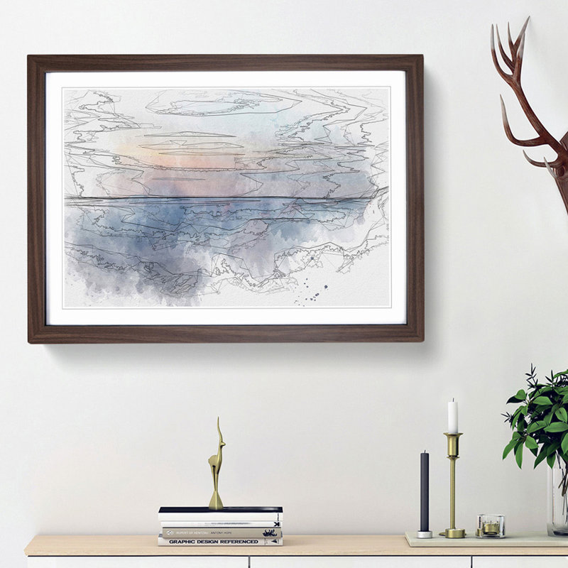 Ocean Wide in Abstract - Picture Frame Graphic Art Print, 62cm H x 87cm W x 2cm D, Walnut Framed