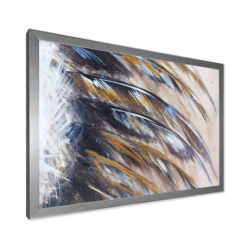 «Vibrant Abstract Black Feathers», reproduction sur toile flottante, Cadre de coin argenté fermé, H 12 po x l 20 po x P 1 po