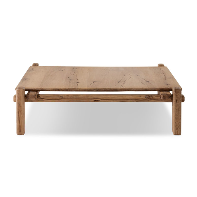 Marcia Solid Wood Coffee Table, 14" H x 54.25" L x 50" W, Natural Reclaimed French Oak