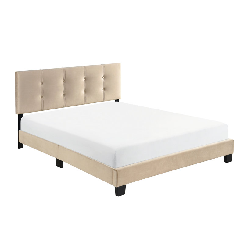 Solid Wood Queen Platform Bed, Brown Velvet, Adjustable Headboard Option Pc Velvet Upholstered Frame,, Light Brown