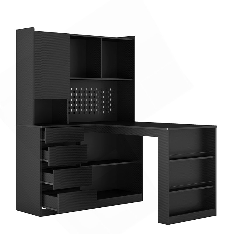 L Shaped Desk,Computer Desk With Drawers,Bookshelf & Hutch,With LED Light,Modern Corner Desk,Home Office Desk,L-Shaped Study Table Writing Desk,Corner Gaming Computer Desk With Storage