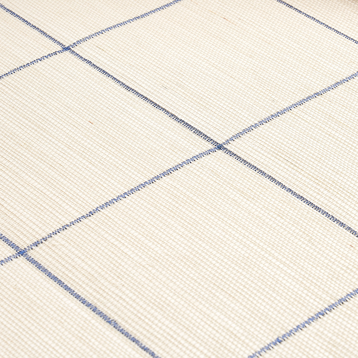 Windowpane Embroidered Sisal Wallpaper, Navy