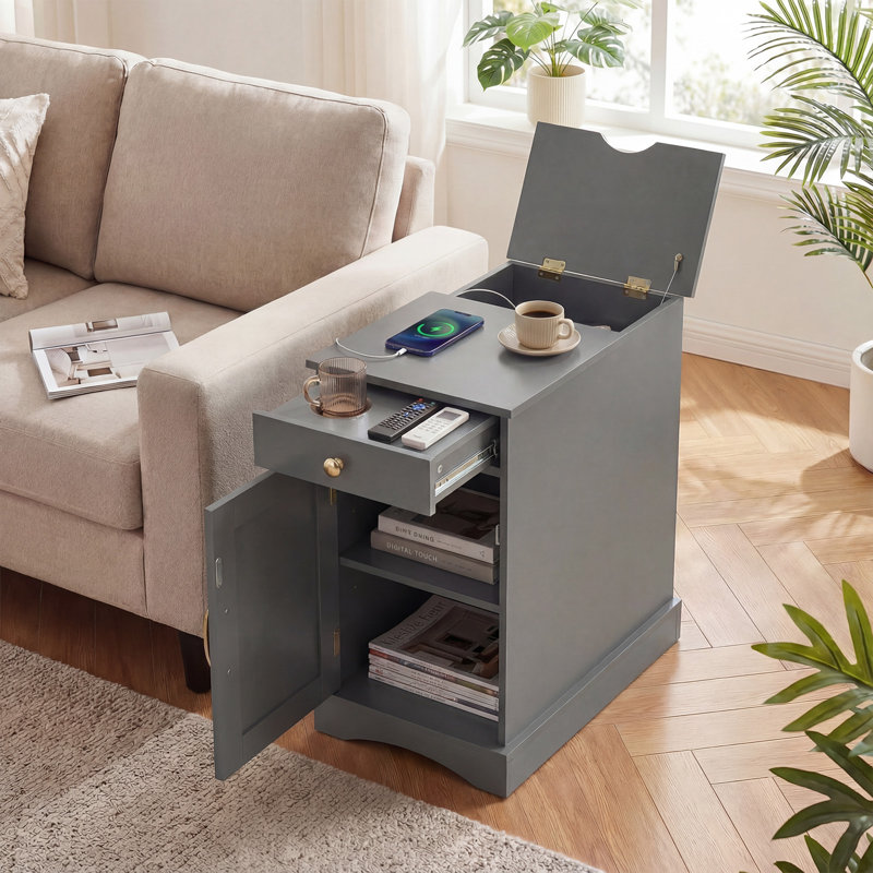 35cm W Manufactured Wood Bedside Table, Grey