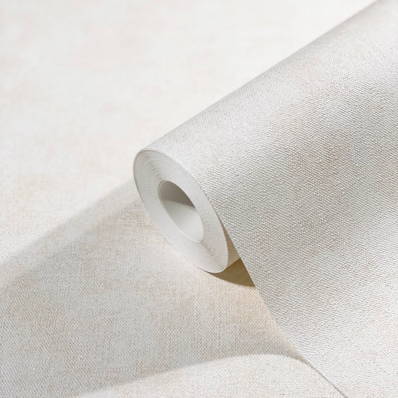 Flora Collection Shimmery Plain Wallpaper Roll, Cream