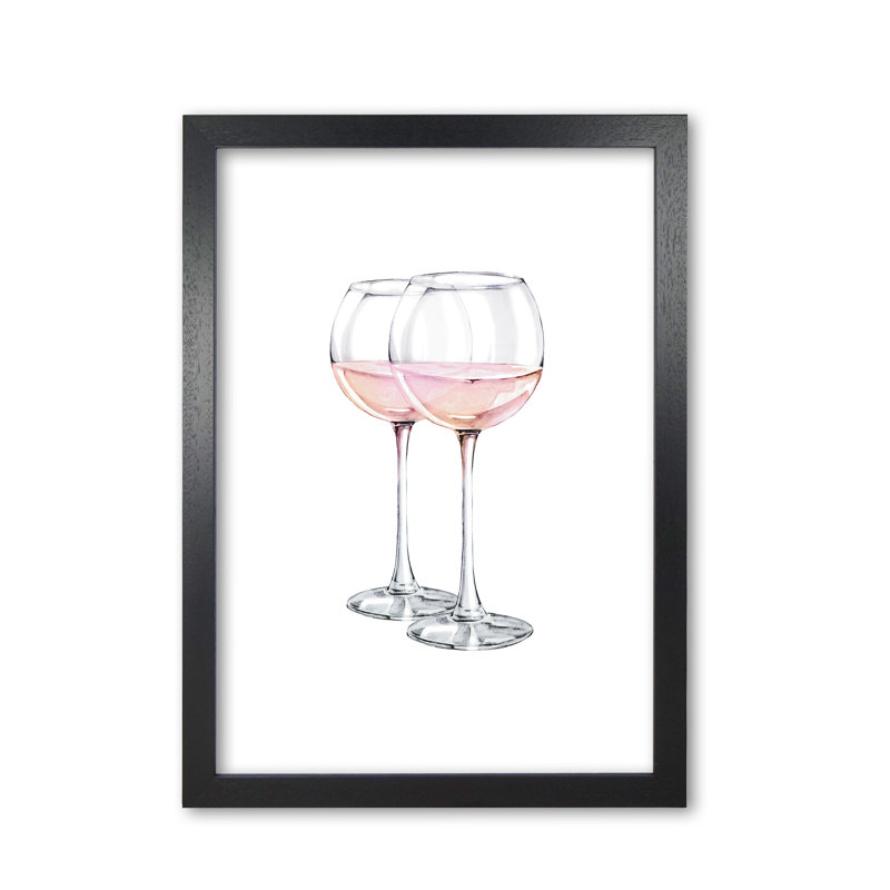 Pink Wine Glasses - Single Picture Frame Rectangle Painting, Black Grain Frame, 30 cm H x 21 cm W x 5 cm D