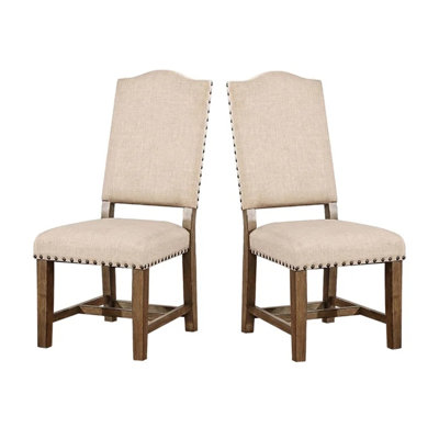 Chaises de salle à manger formelles 2 pièces Chaises d'appoint en tissu beige à garniture cloutée