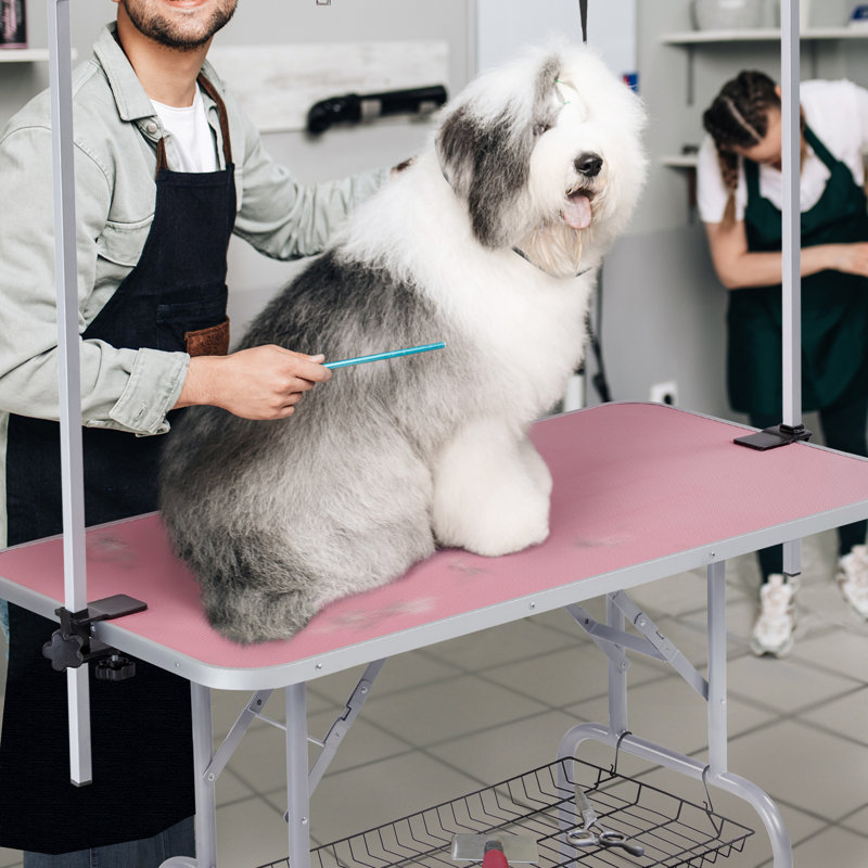 69.7'' H x 46.5'' W x 24'' D Adjustable and Foldable Dog Folding Grooming Table, Pink