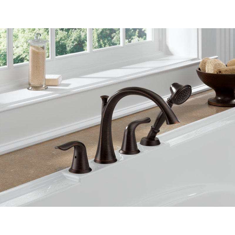 Lahara Double Handle Deck Mounted Roman Tub Faucet Trim, Venetian Bronze
