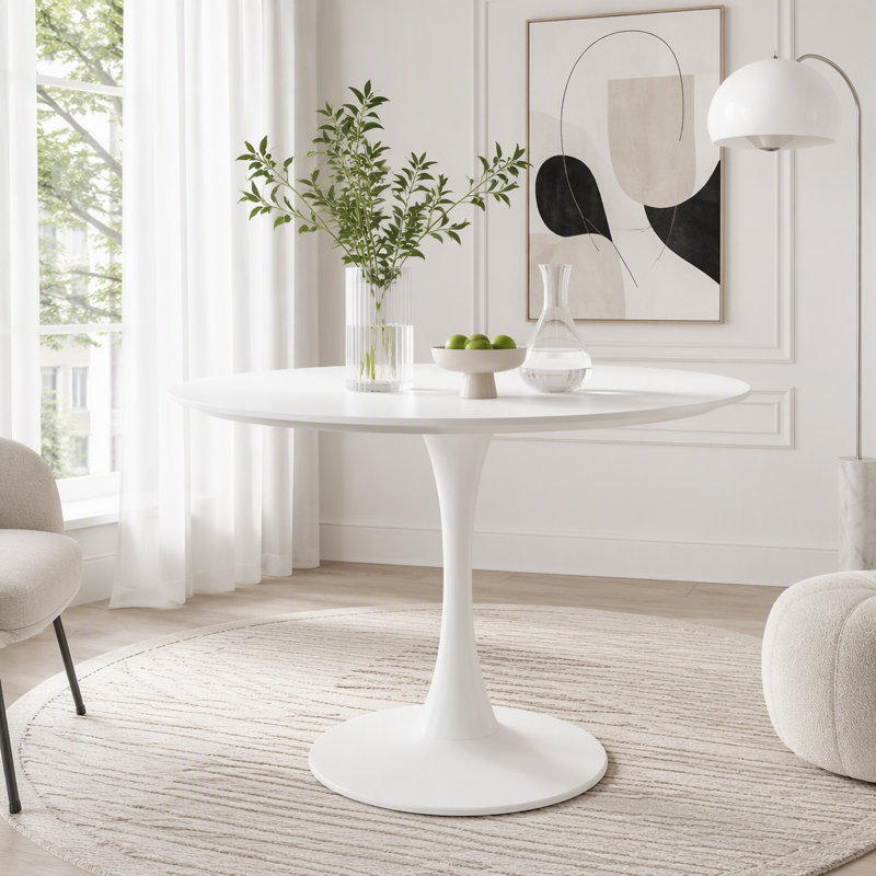 Table de salle à manger ronde avec base à piédestal, Blanc