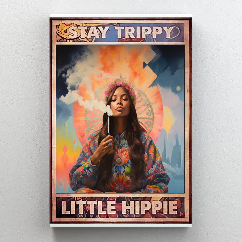 «Woman Stay Strippy Little Hippie», reproduction d'art sur toile rectangulaire 1 pièce, H 36 po x l 24 po x P 1,25 po