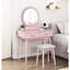 Coiffeuse rose avec tabouret et miroir pour la chambre à coucher - Unité de rangement fonctionnelle 4 tiroirs