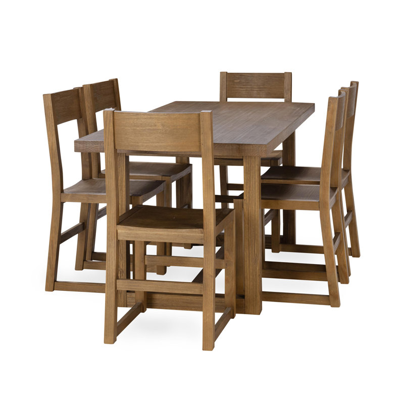 Birchview Solid Wood Dining Set, 7 Pieces: Table, 6 Chairs