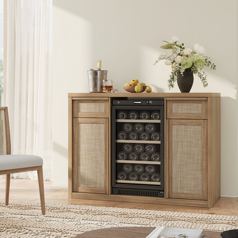 Retro Minimalism 50.4'' Wide Multifunctional Sideboard And Wine Cabinet , Light Brown