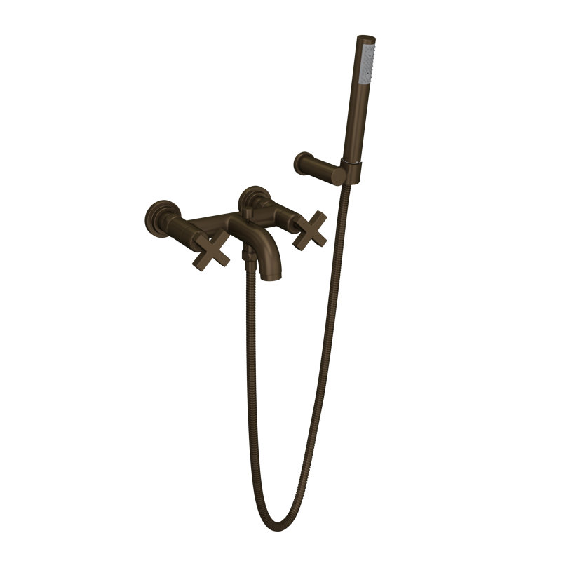 Lombardia Exposed Wall Mount Tub Filler, Tuscan Brass, Cross Handle