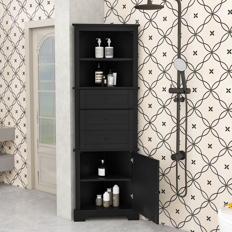Armoire de rangement triangulaire pour salle de bain avec tablettes et tiroirs