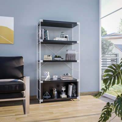 Brentwood 4-Tier Etagere Bookcase Wide Display Shelf with Steel Frame by Latitude Run