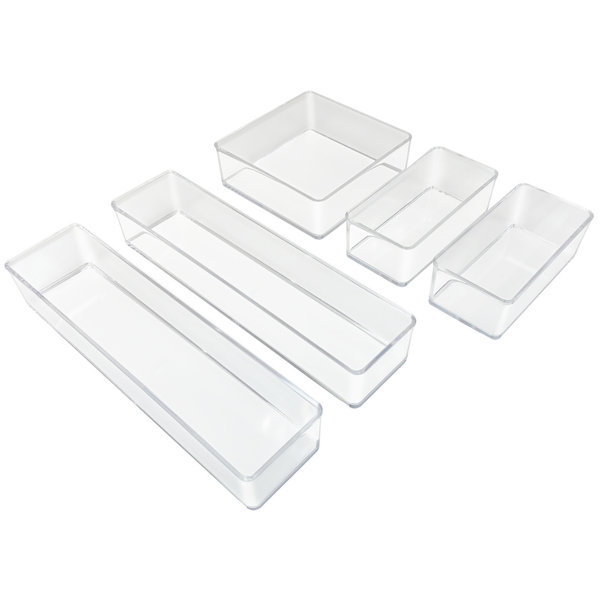 Clear Plastic Drawer Organizer Tray Acrylic 14 PCS for Kitchen Makeup  4-Size Stackable Storage Organizer for Vanity Bathroom Office Drawer 