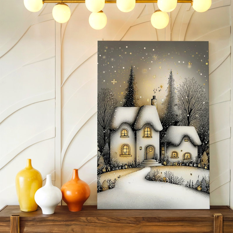 Hiver, neige, chalet, paysage, maison douillette, impression d'art mural sur toile de Noël 2 pièces, paysage, 20 x 30 in