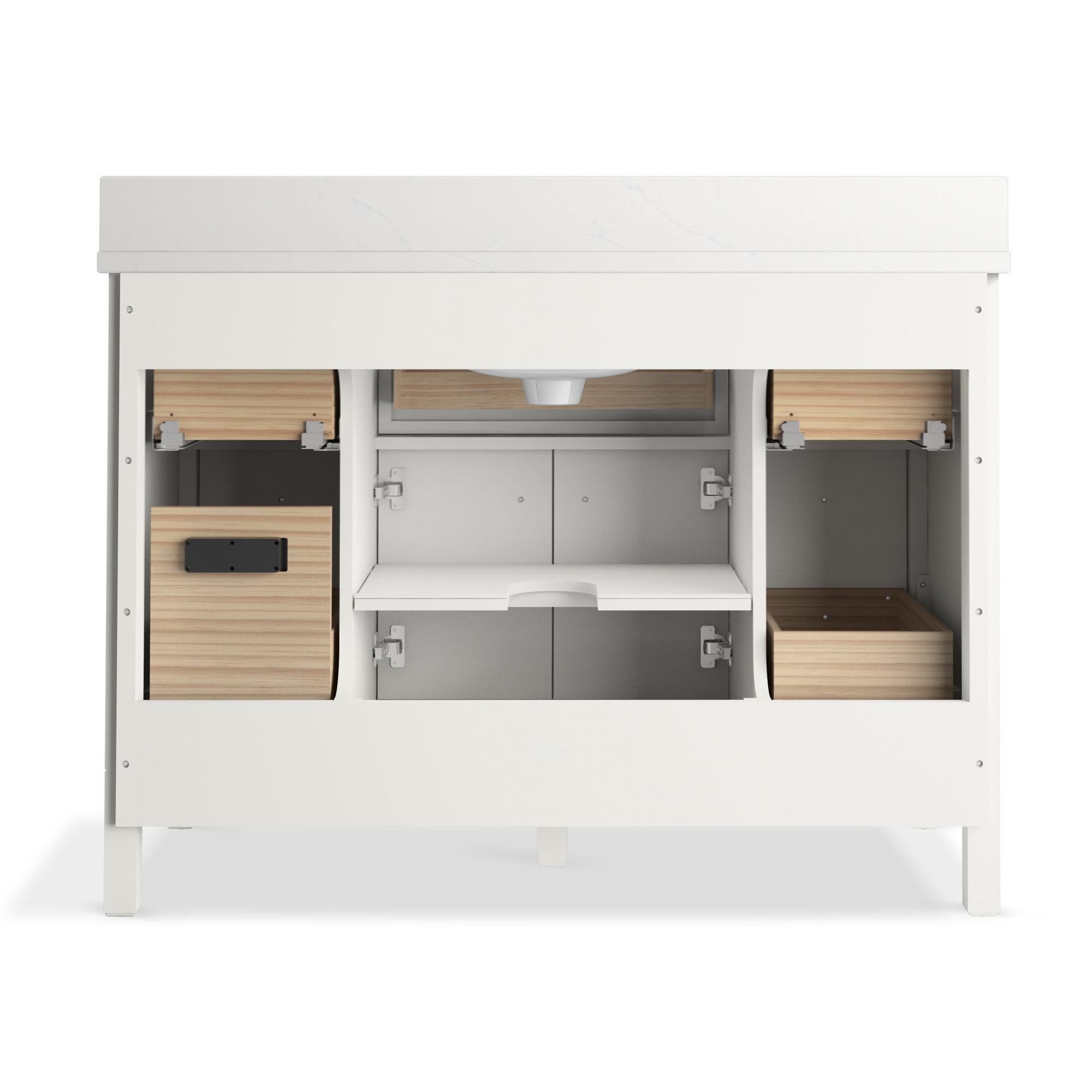 Malin By Studio McGee 48 in. Bathroom Vanity Cabinet With Sink And Quartz Top, Polished Nickel, White