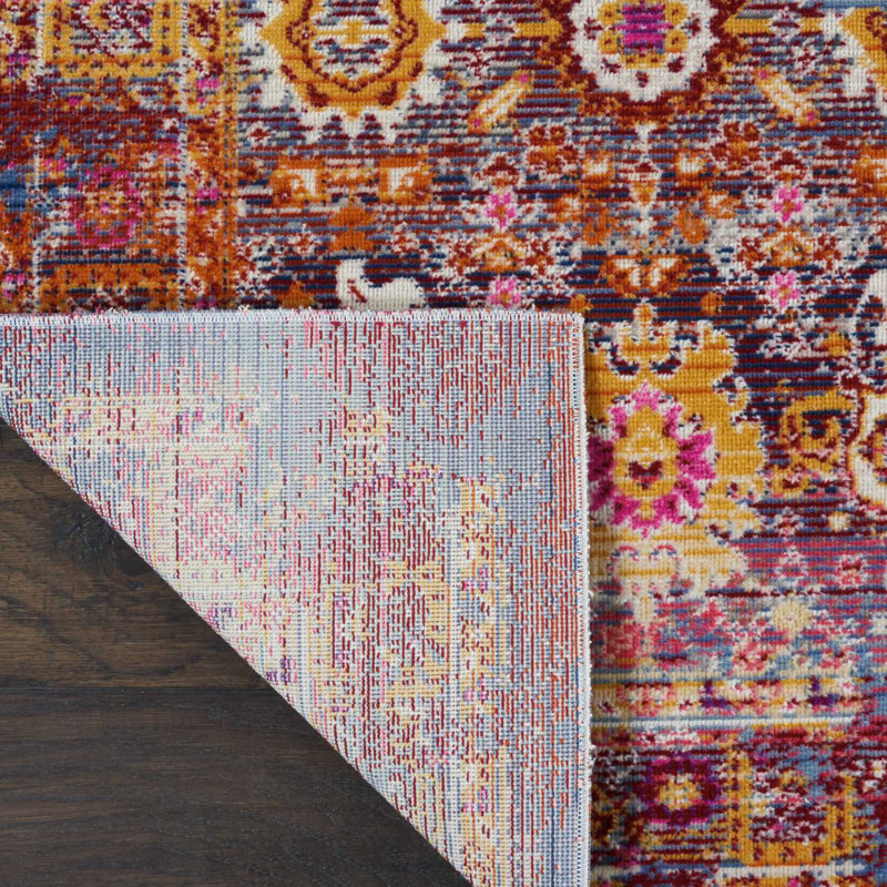 Tapis orange / bleu / mauve Lowndes, Tapis de couloir de 2 pi 4 po x 8 pi