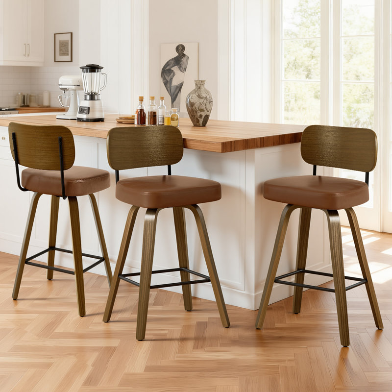 Tabouret de bar rotatif 26 po à hauteur de comptoir, Brun, 3