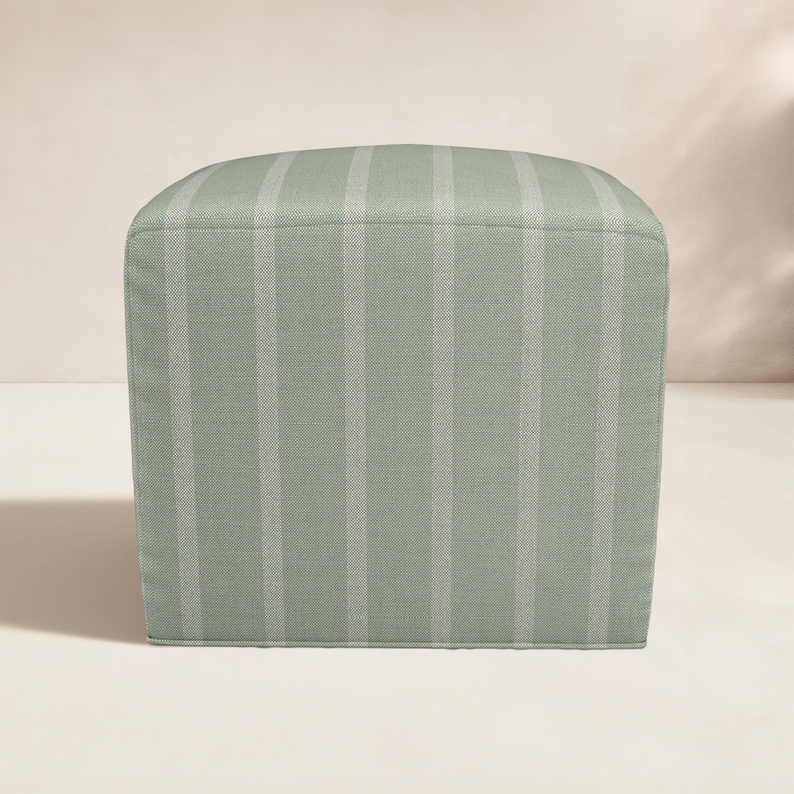 Praia Sunbrella® Patio Ottoman, 18" H x 18" W x 18" D, Unwind Rainwashed Striped Sunbrella®