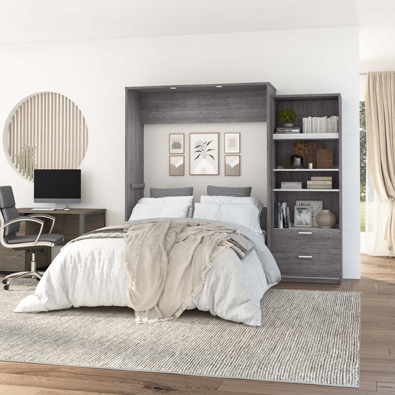 Osterman Murphy Bed with Closet Organizer, Bark Gray, Full