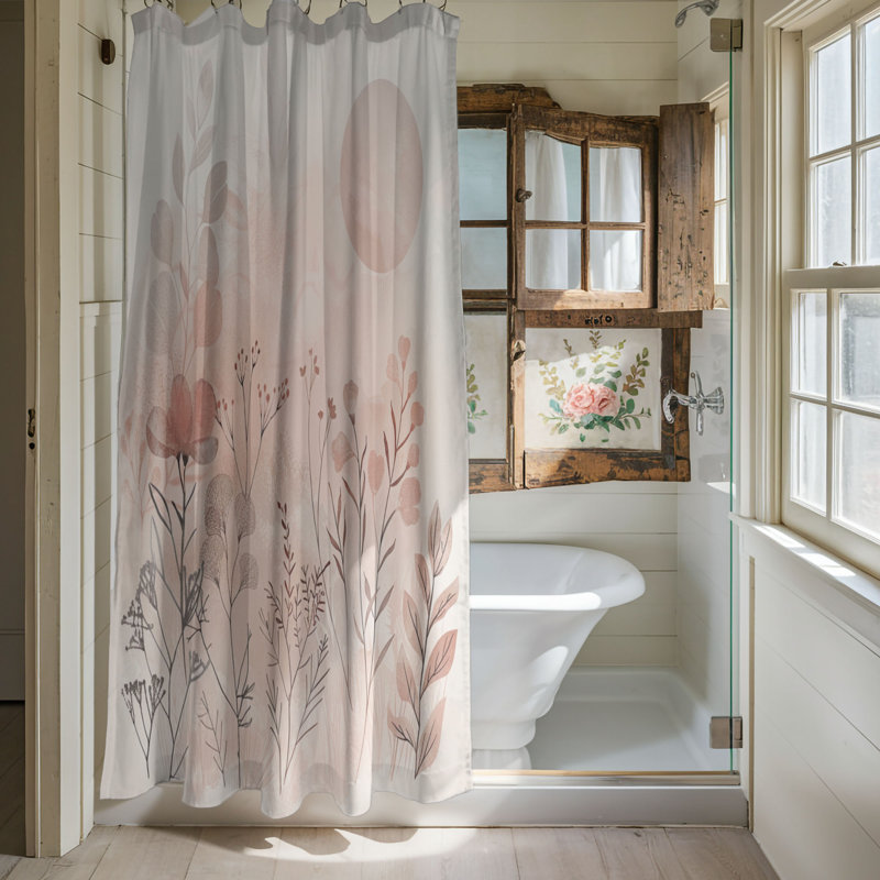 Rideau de douche 1 pièce Delicate Wabi Sabi Blossoms, H 74 po x l 71 po
