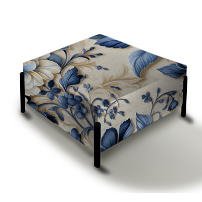 Victorian Blue And White Flowers Damask I - Damask Large Square Ottoman