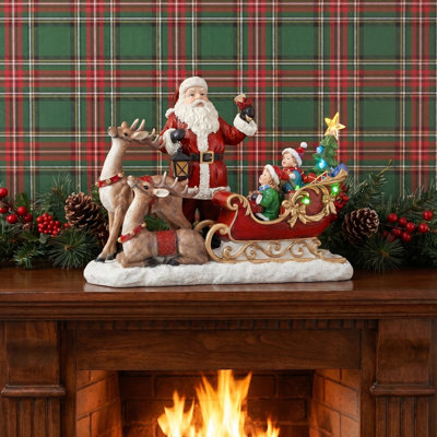 15"Resin LED Santa Sleigh With Children
