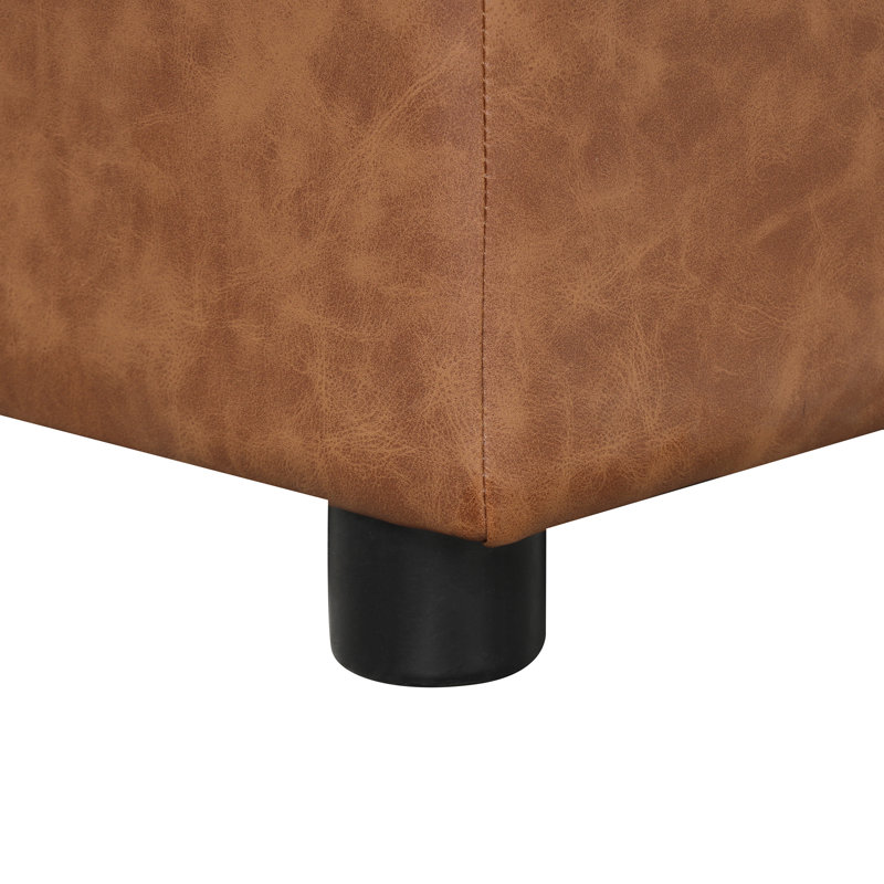 Keviana Faux Leather Ottoman, Brown Faux Leather