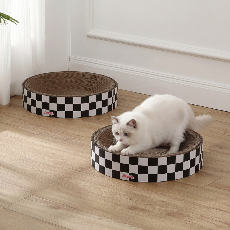 Grattoir pour chat en carton 18,13 "Emilyn, Blanc / damier noir