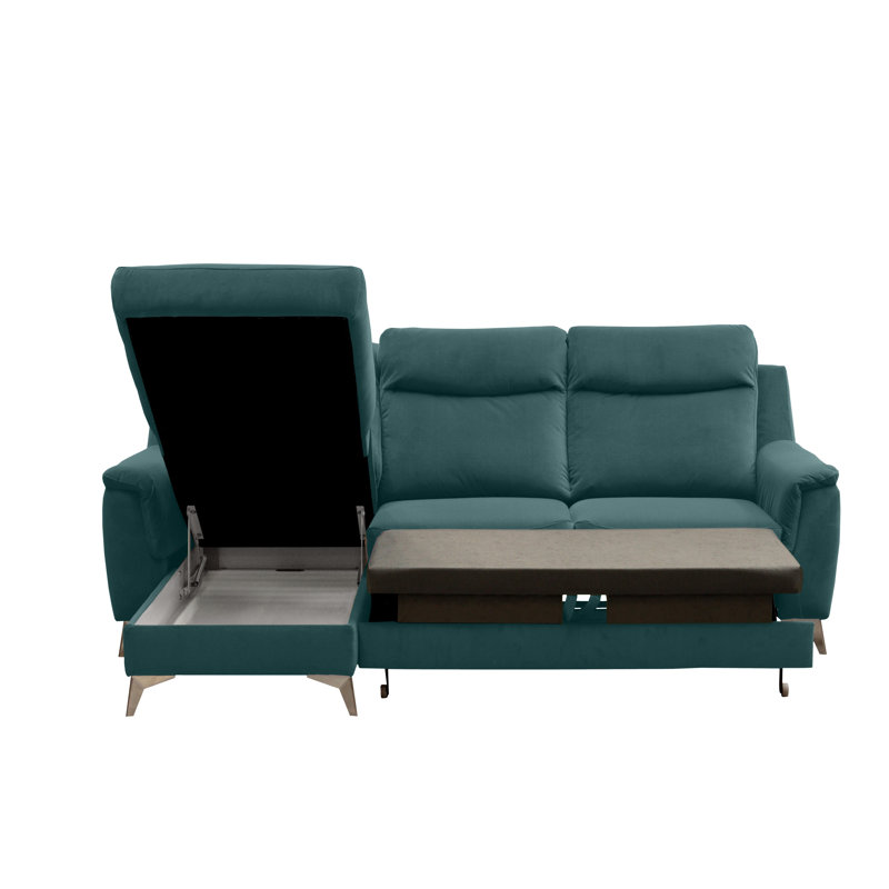 Izola 3 Seater Velvet Sofa Bed, Left Hand Facing, Azure