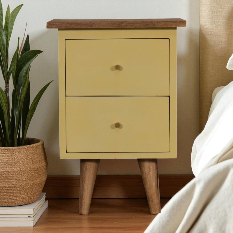 Berumen 35cm W Solid Wood Bedside Table, Brown, Yellow
