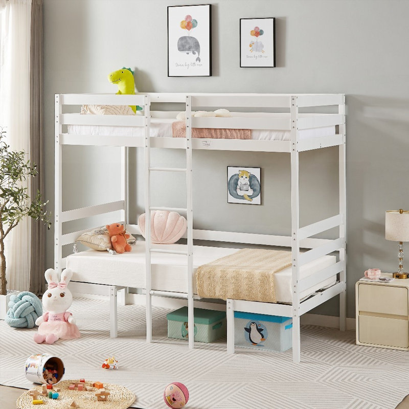 Lit superposé simple avec lit supérieur convertible et bureau, ensembles de coussins gratuits, L 79 po x l 40,9 po x H 79 po, robuste et durable