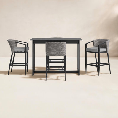 Chave Outdoor Patio 5-Piece Rectangular Table Set in Aluminum with Grey Cushions