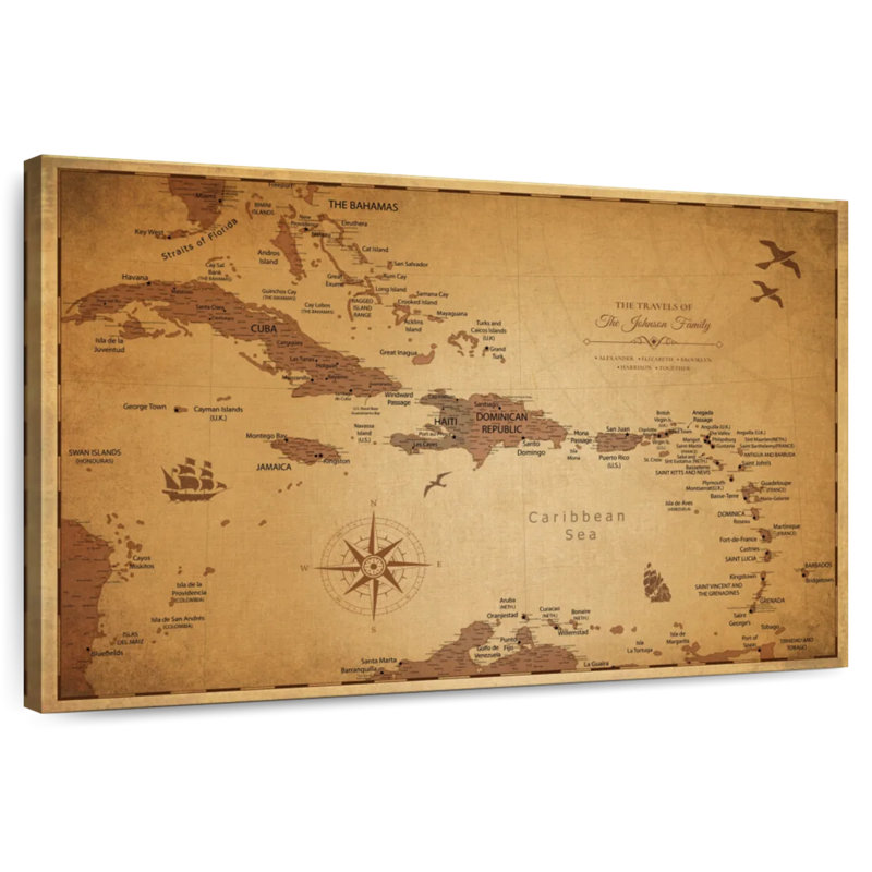 Personalized Old I Push Pin Caribbean Map, 30" H x 45" W, Yes