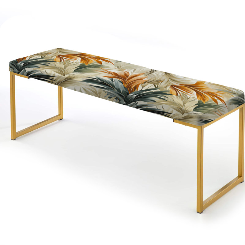 Polyester Upholstered Bench, Natural Elements Tropical Pattern