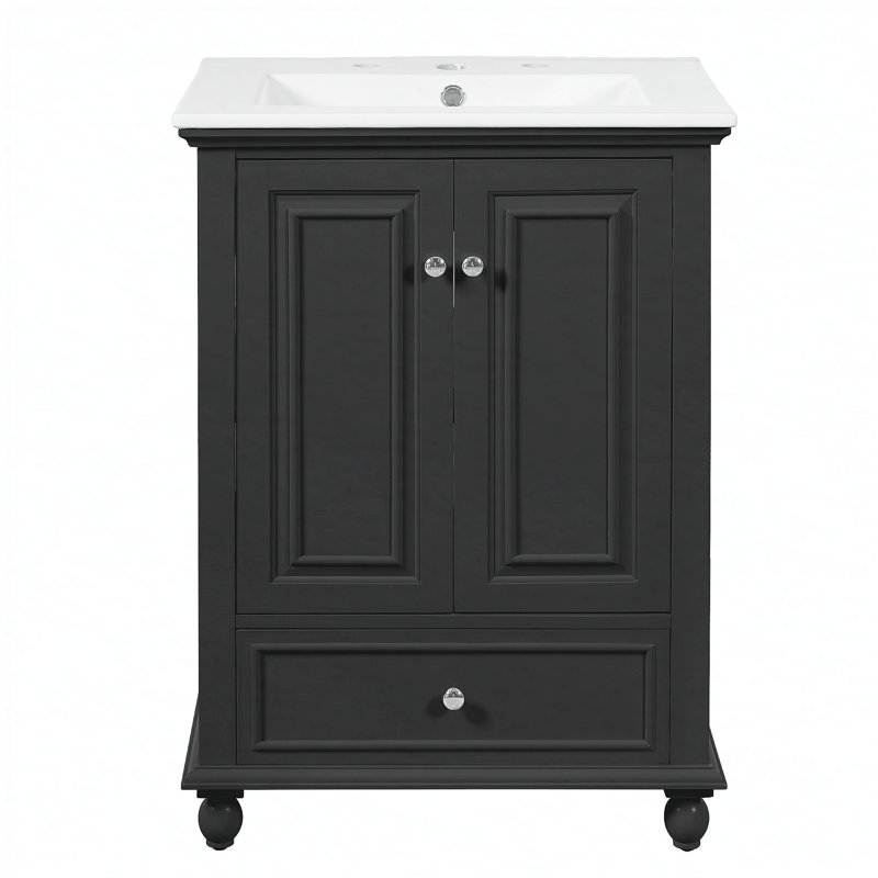 Meuble-lavabo de 24 po avec lavabo en céramique, portes à fermeture en douceur et cloisons de tiroir pour un rangement efficace