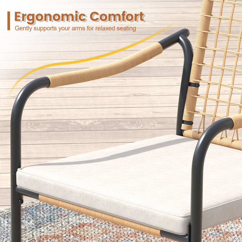 Round Patio Dining Set with 63" Dining Table and 10 Cushioned Rattan Stackable Chairs, Sandshell