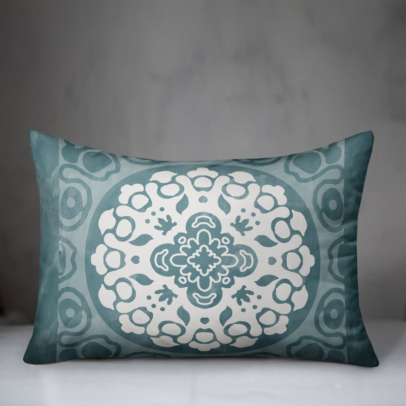 Outdoor Reversible Throw Pillow, Gray, Floral 1