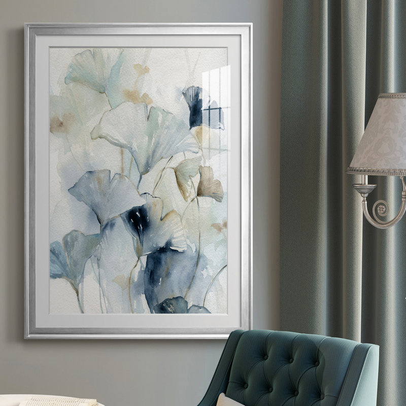 Indigo Ginkgo I - peinture sur toile encadrée, H 26,5 po x l 36,5 po x P 1,5 po, Argent