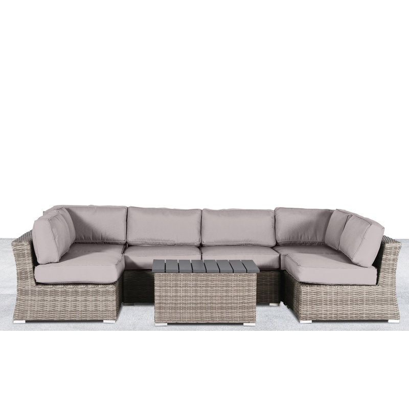 Ensemble de conversation en osier pour 4 personnes avec coussins Sunbrella Aishah, Sunbrella taupe