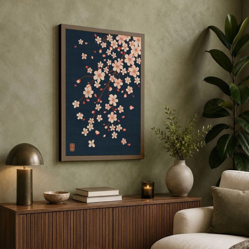 Drifting Blossoms Botanical 1 Piece Wrapped Canvas Wall Art, 36x24 - 91.4 x 61.0 cm, Ochre Border